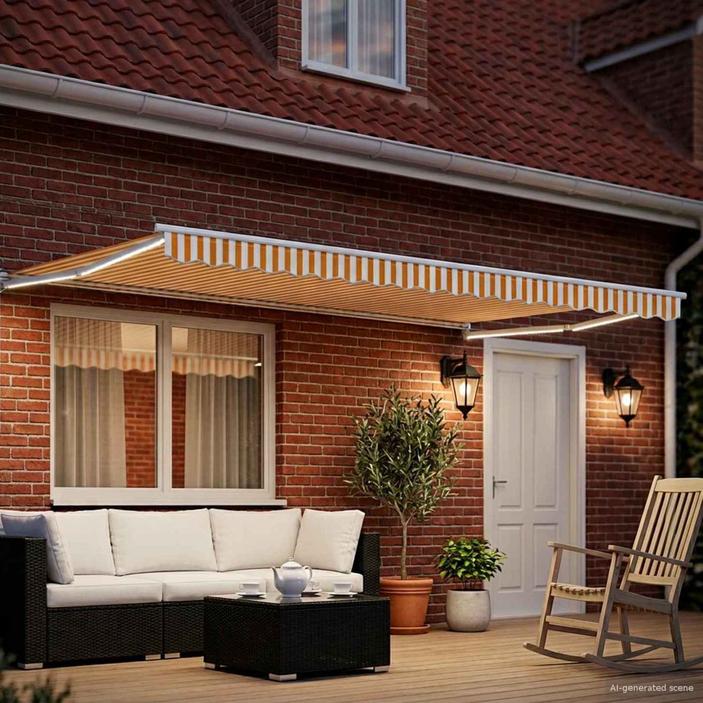 vidaXL Manual Retractable Awning with LEDs Orange and White 5 x 3 m