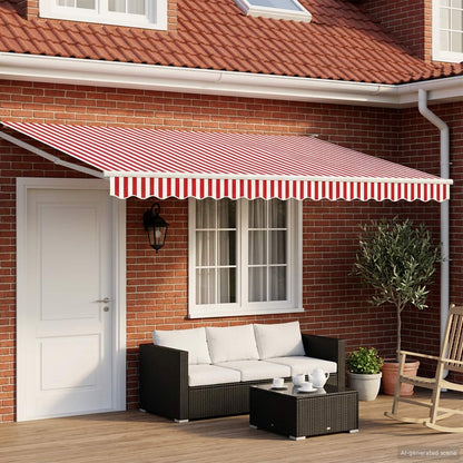 vidaXL Manual Retractable Awning with LEDs Red and White 5 x 3 m