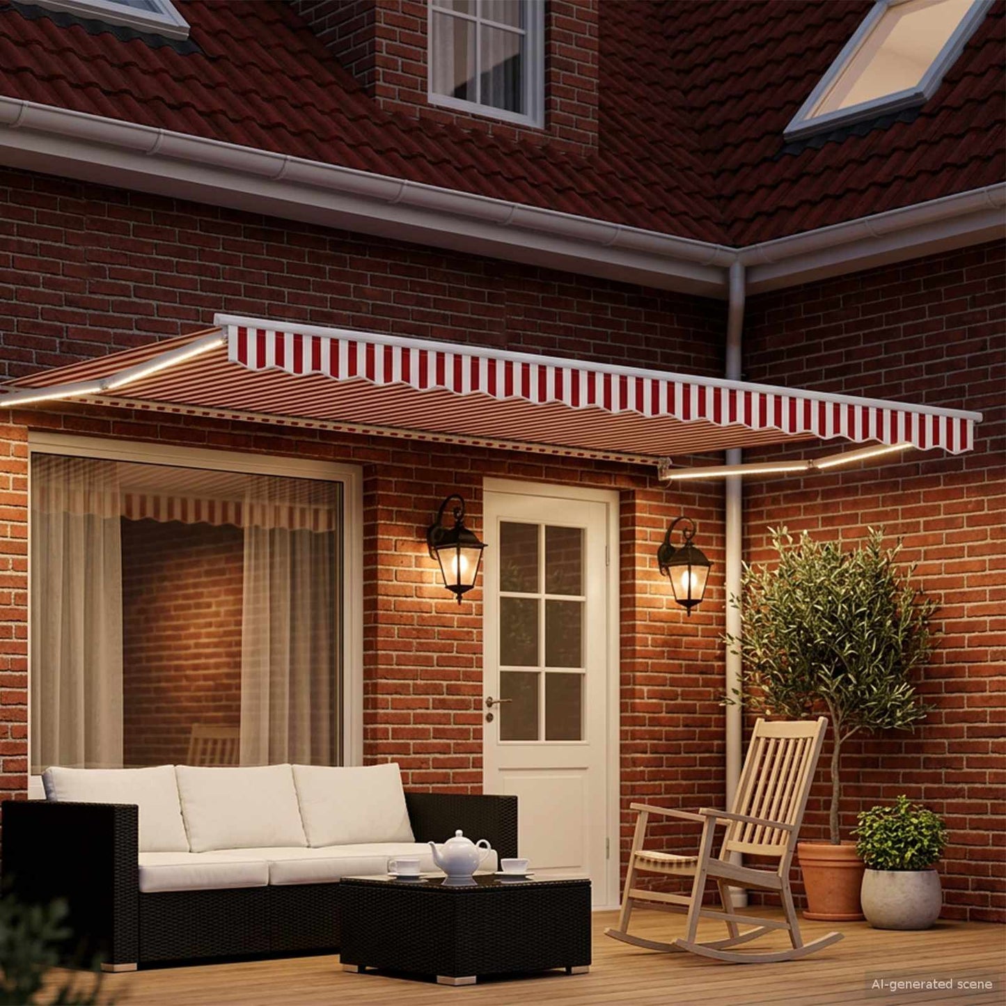 vidaXL Manual Retractable Awning with LEDs Red and White 5 x 3 m