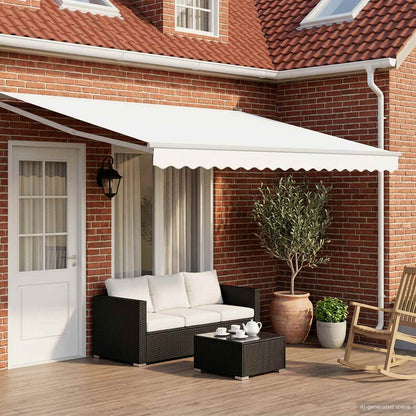 vidaXL Manual Retractable Awning with LEDs White 5 x 3 m