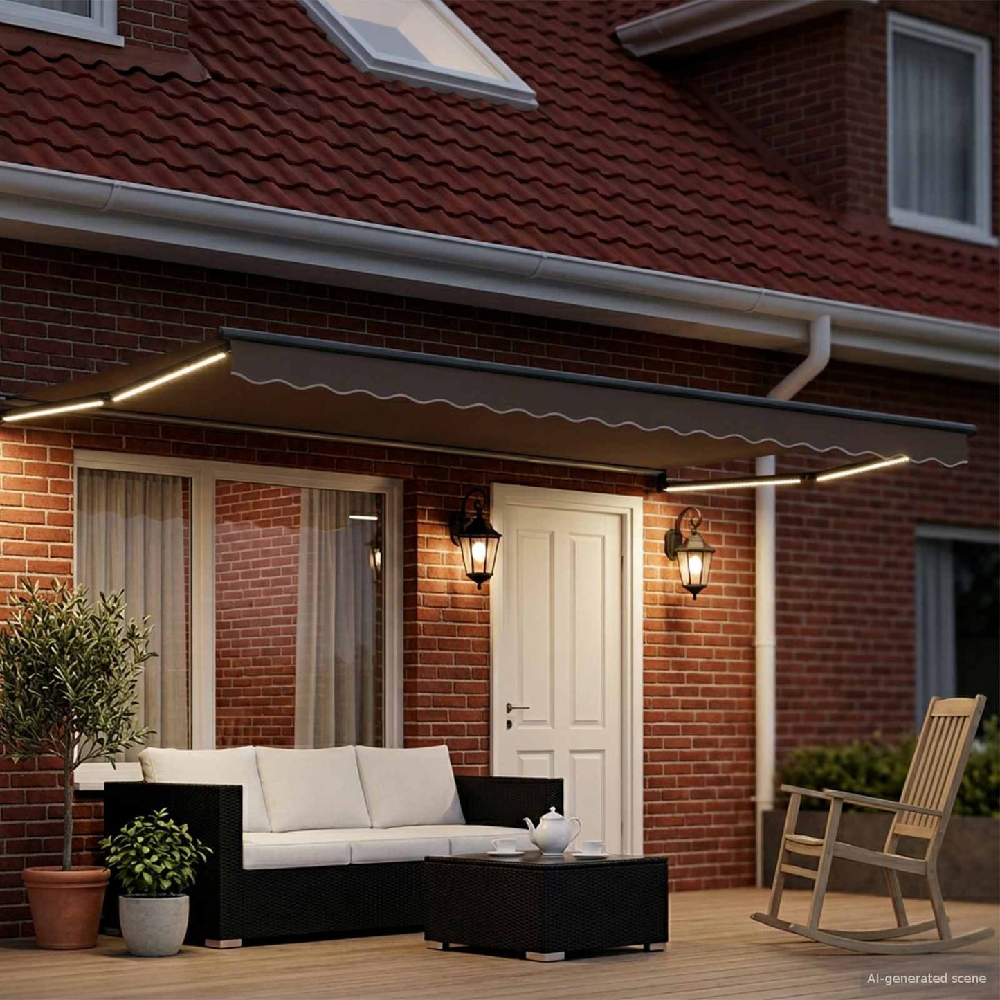 vidaXL Manual Retractable Awning with LEDs 5 x 3 m