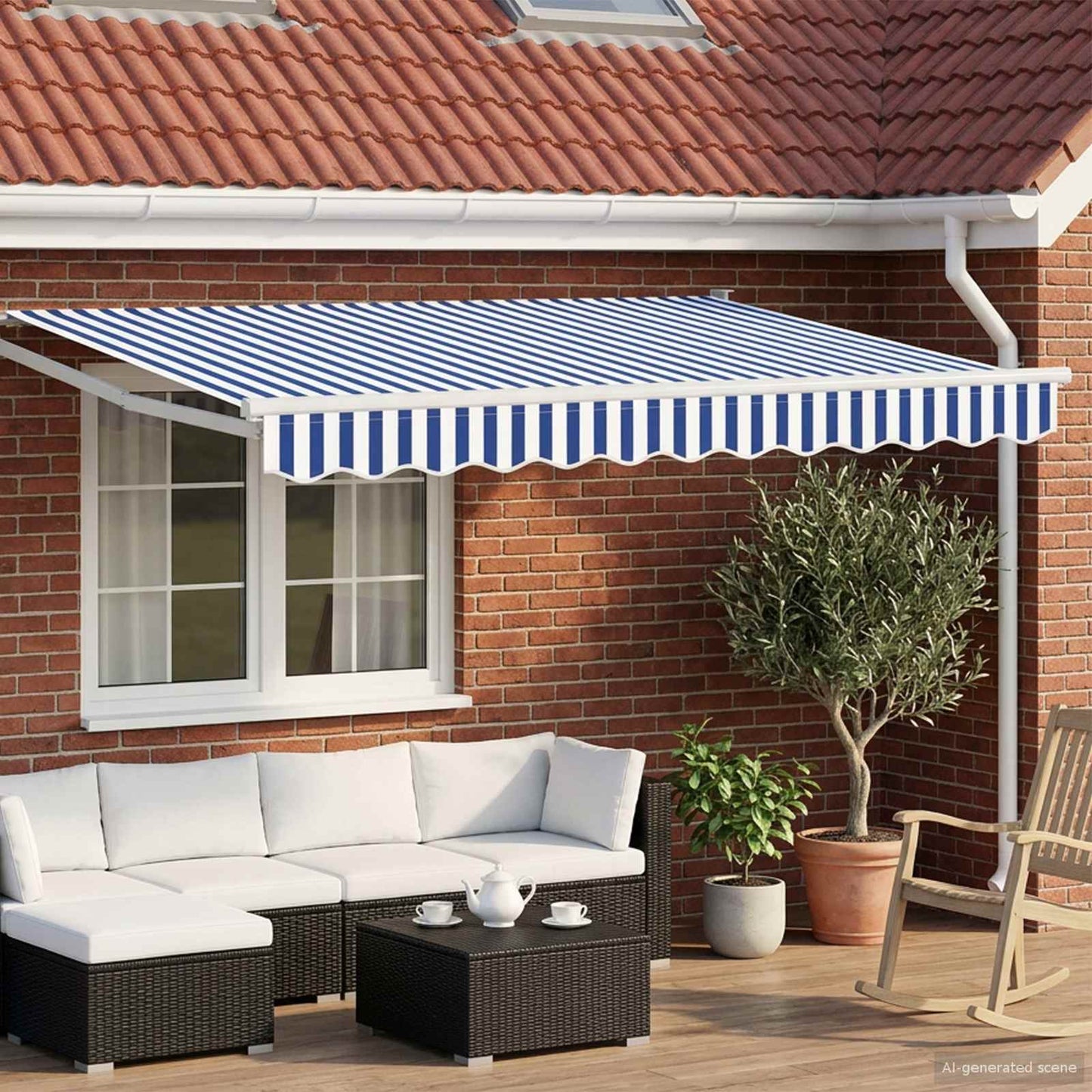 vidaXL Electric Retractable Awning Blue and White 2.5 x 2 m