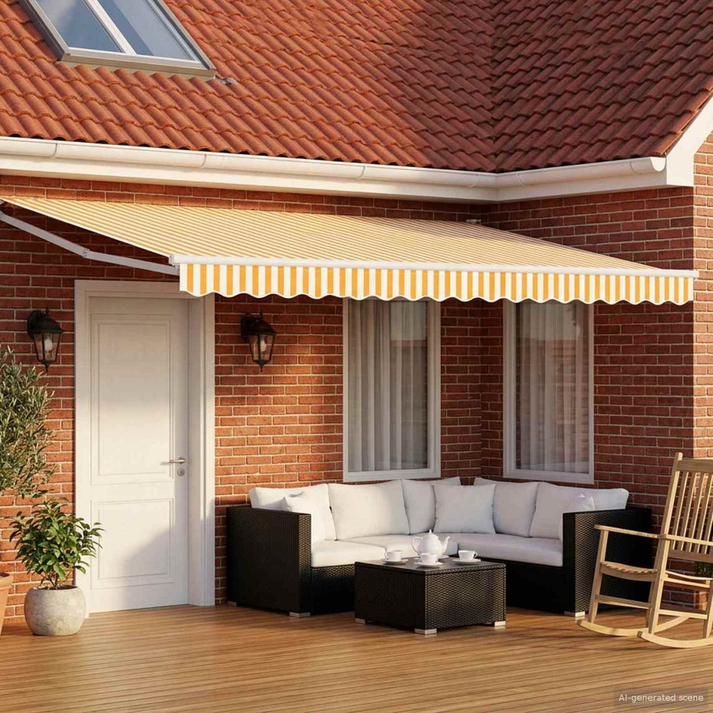 vidaXL Electric Retractable Awning Yellow and White 4 x 2 m