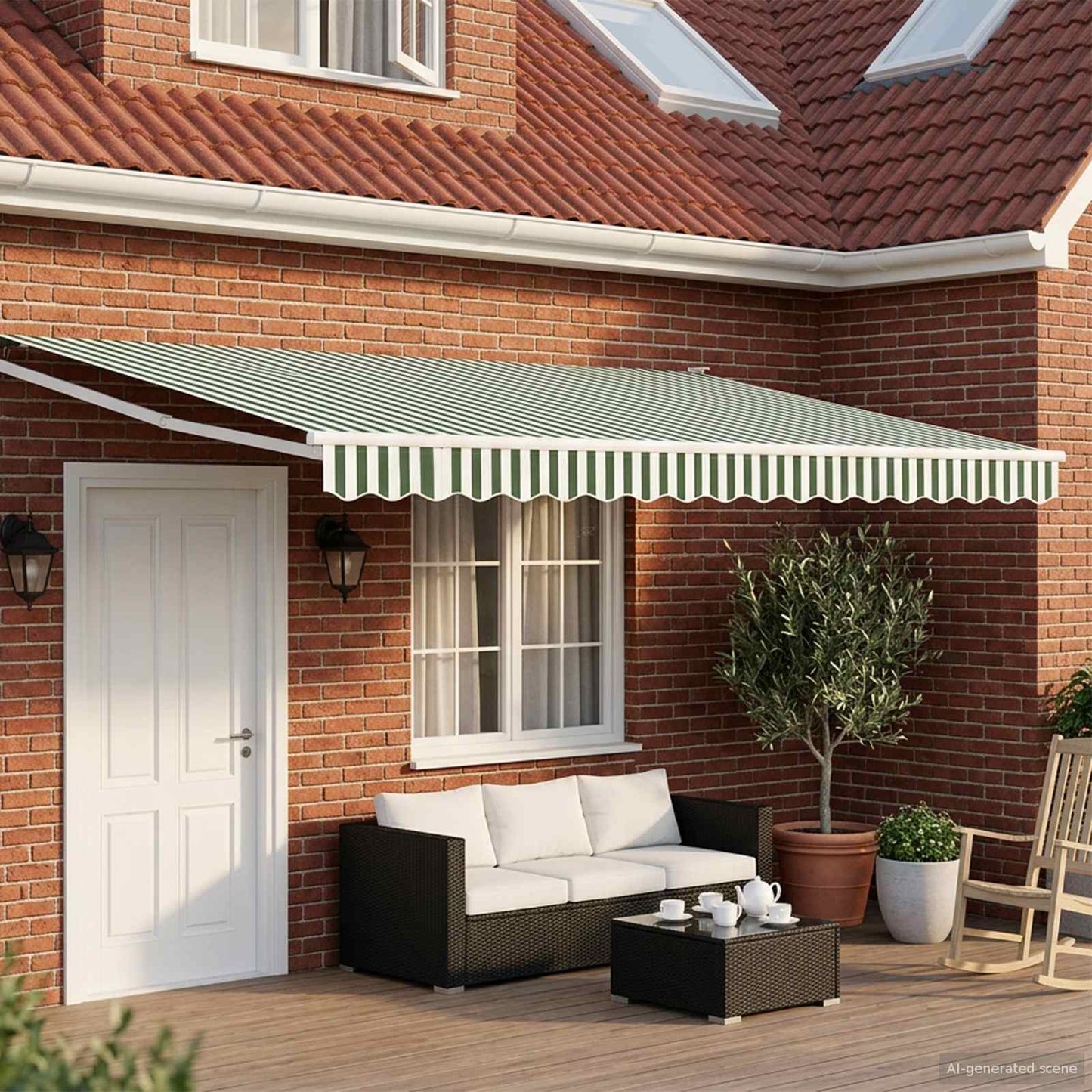 vidaXL Electric Retractable Awning Green and White 4 x 2 m