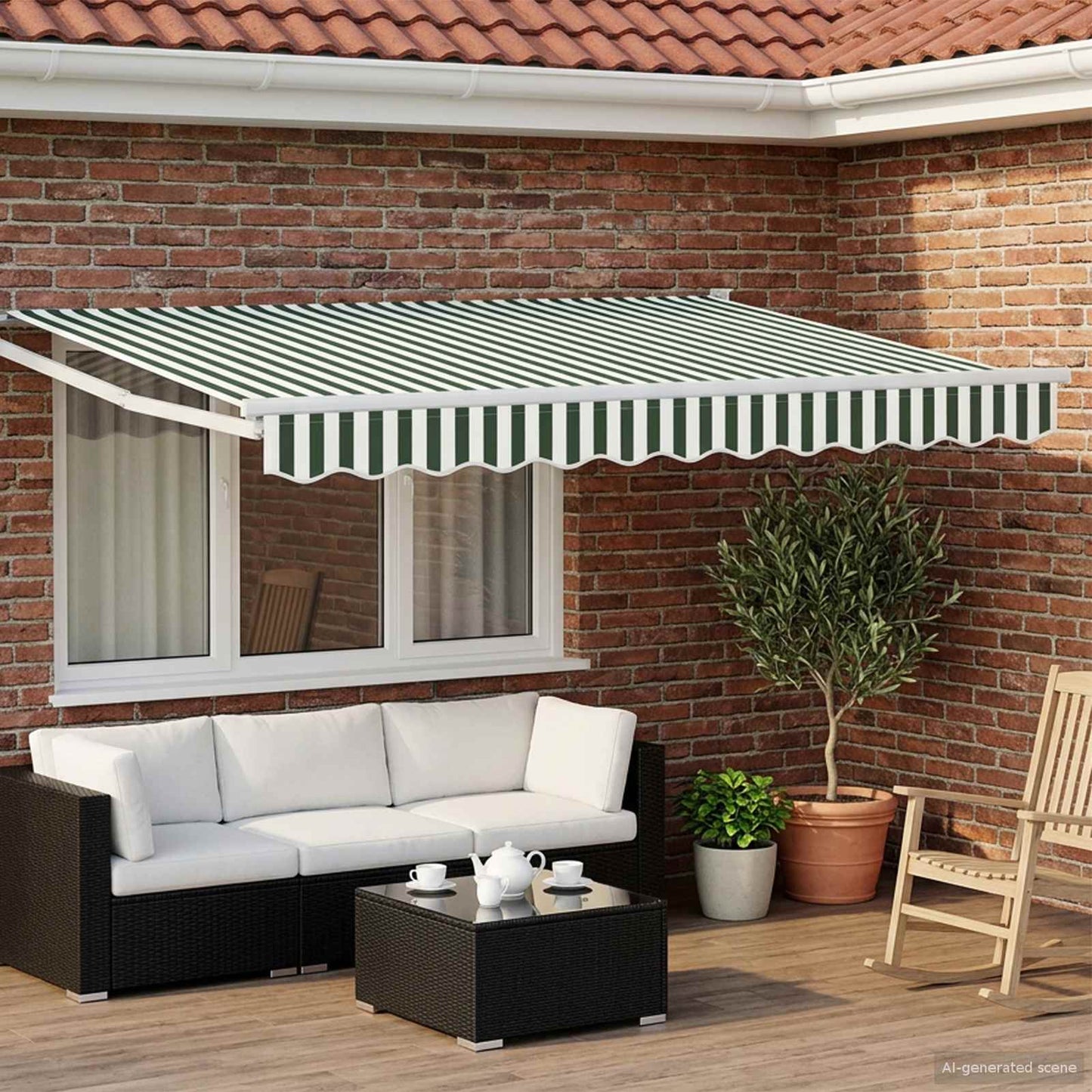 vidaXL Electric Retractable Awning Green and White 3 x 2.5 m