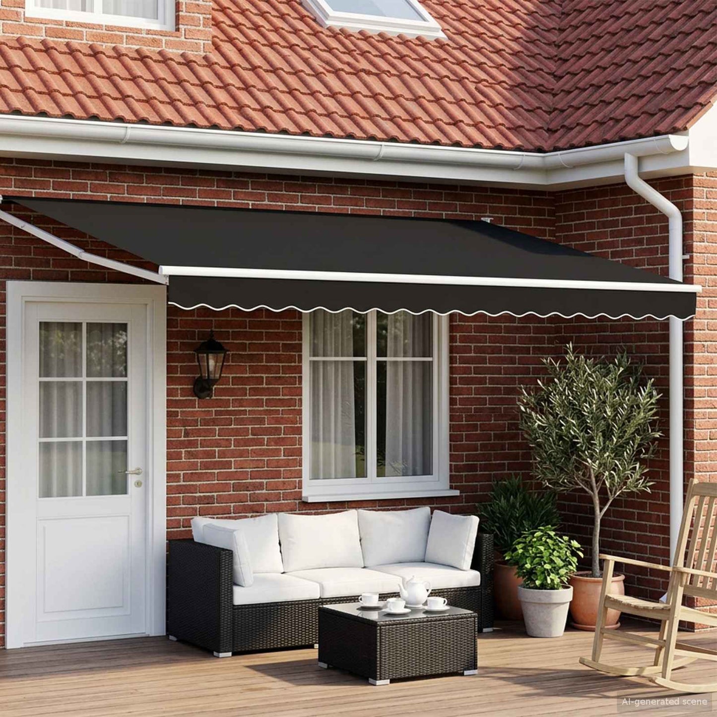 vidaXL Electric Retractable Awning Black and White 4 x 3 m