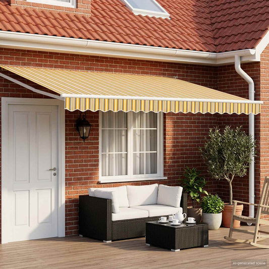 vidaXL Electric Retractable Awning Yellow, Grey and White 5 x 3 m