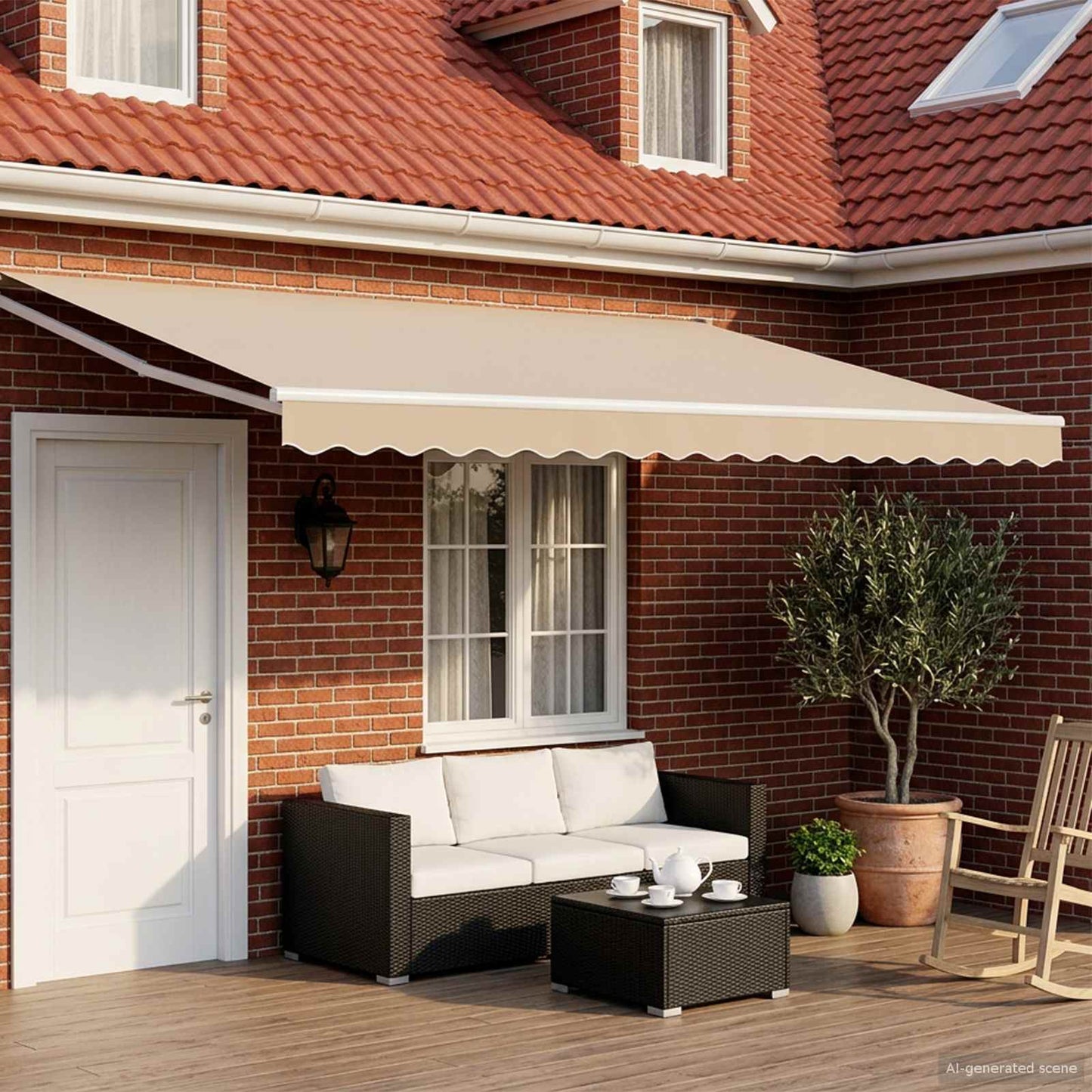 vidaXL Electric Retractable Awning Beige and White 5 x 3 m