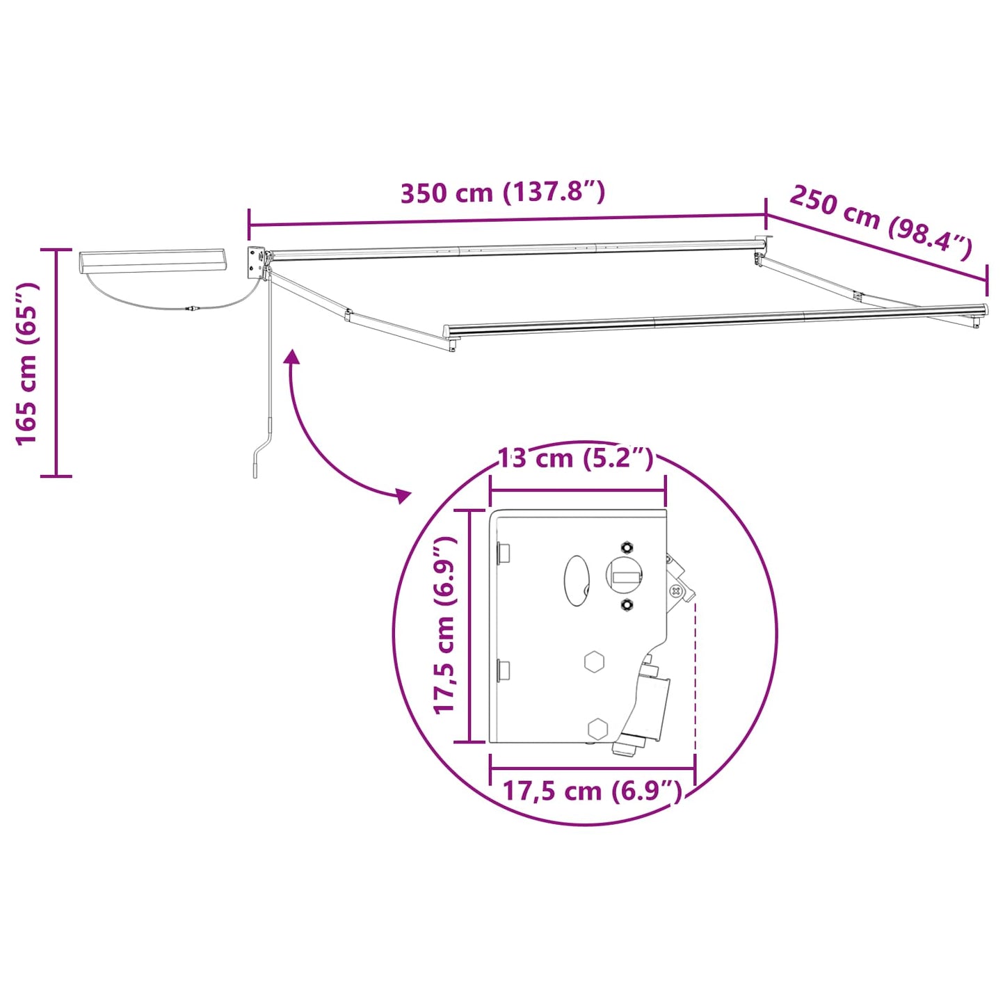 vidaXL Electric Retractable Awning Brown and Anthracite 3.5 x 2.5 m