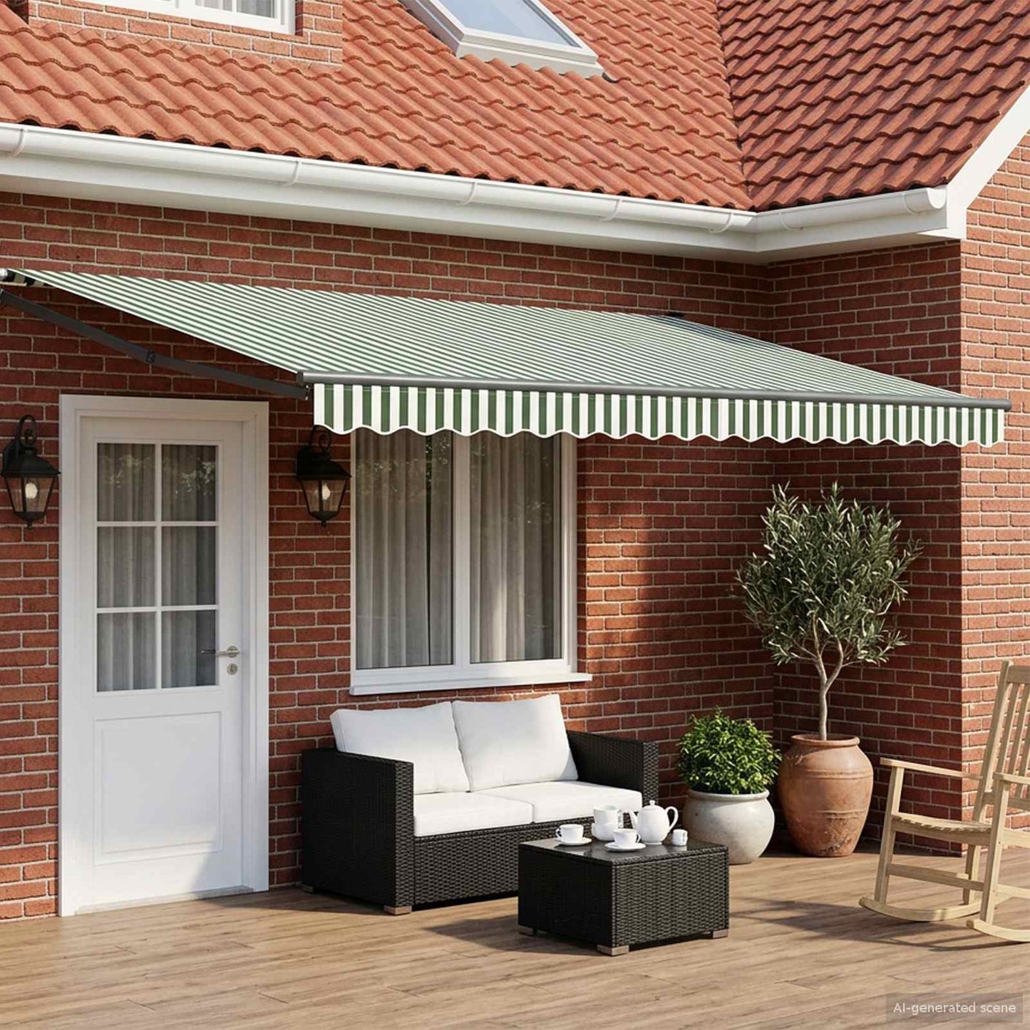 vidaXL Electric Retractable Awning Green, White and Anthracite 4 x 3 m