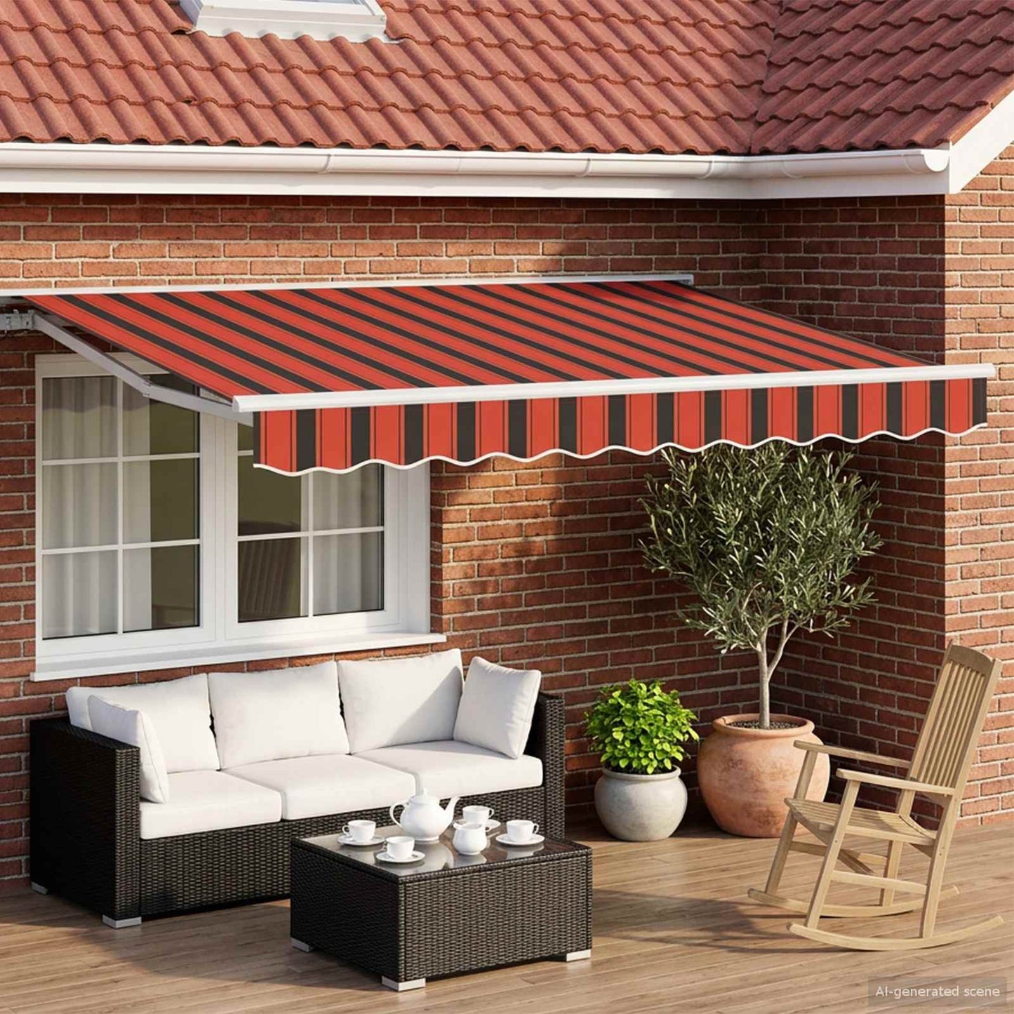 vidaXL Manual Retractable Awning Orange, Black and Yellow 3.5 x 2.5 m