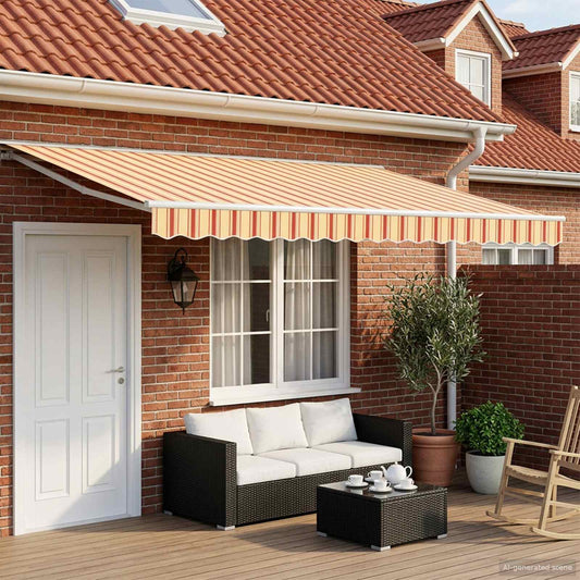 vidaXL Manual Retractable Awning Yellow and Orange 4 x 3 m