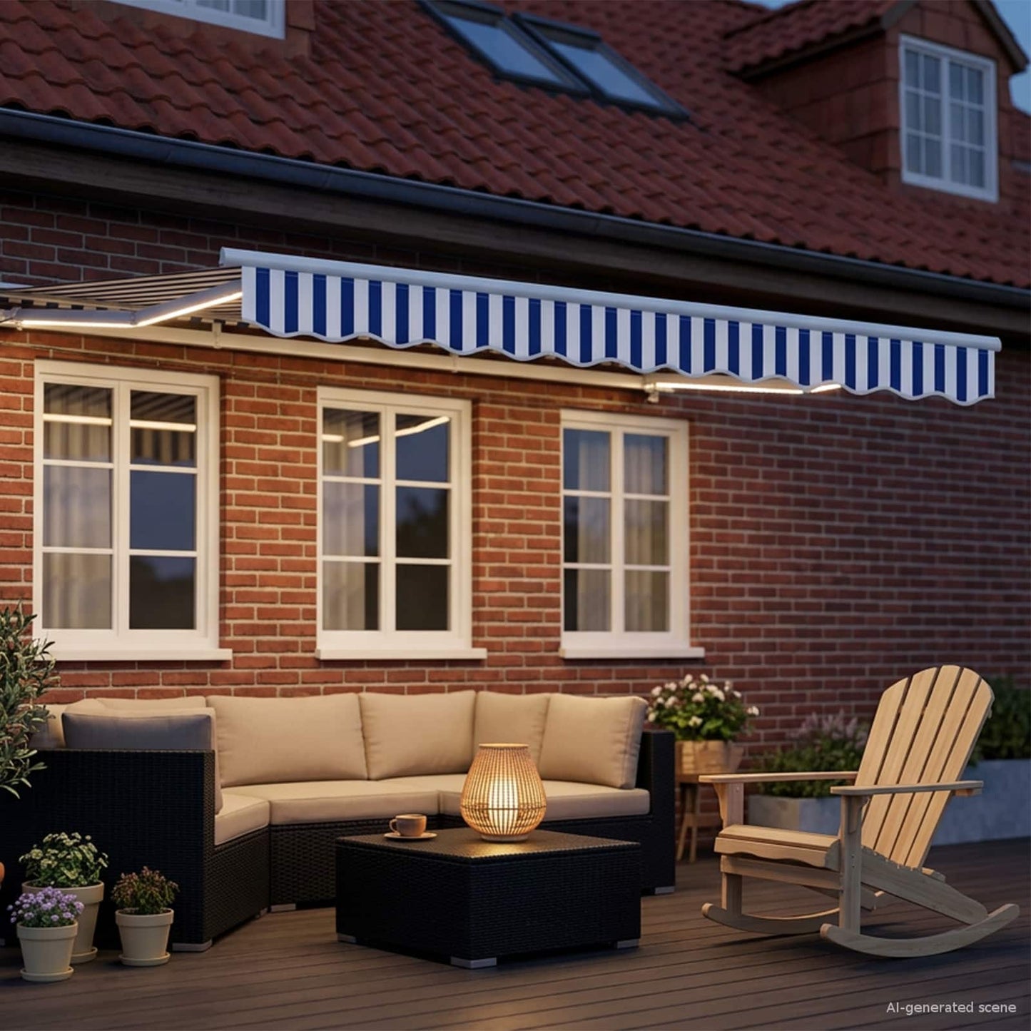 vidaXL Manual Awning Frame with LEDs Blue and White 2.5 x 2 m