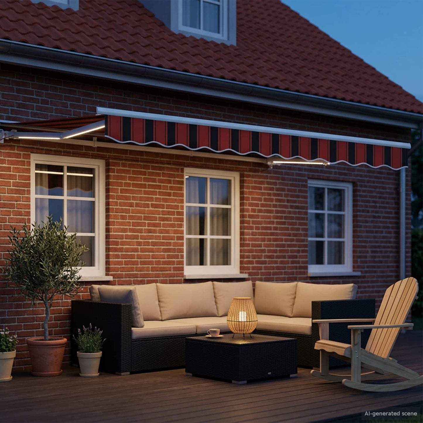 vidaXL Manual Awning Frame with LEDs Orange, Black and White 2.5 x 2 m