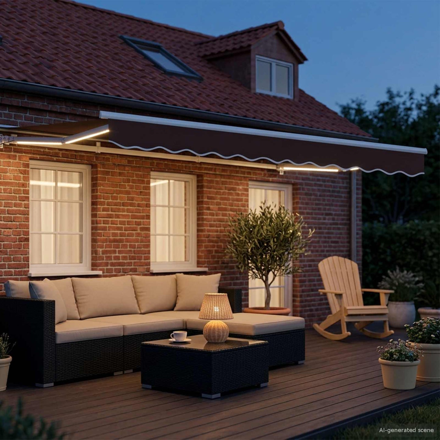 vidaXL Manual Awning Frame with LEDs Brown and White 3 x 2 m