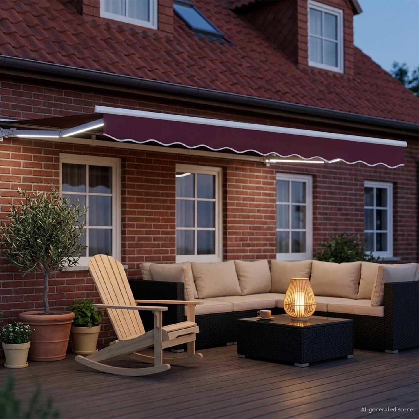 vidaXL Manual Awning Frame with LEDs Burgundy and White 3.5 x 2 m