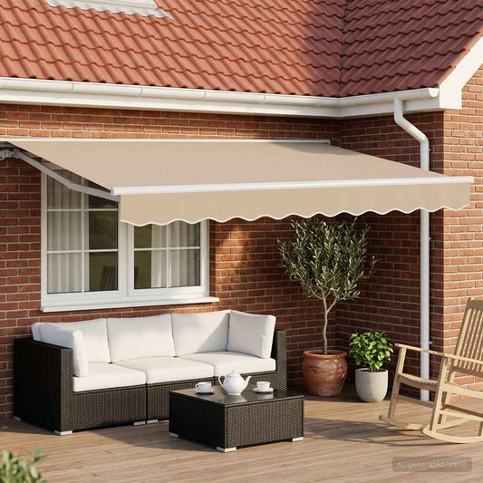 vidaXL Manual Awning Frame with LEDs Beige and White 3.5 x 2 m