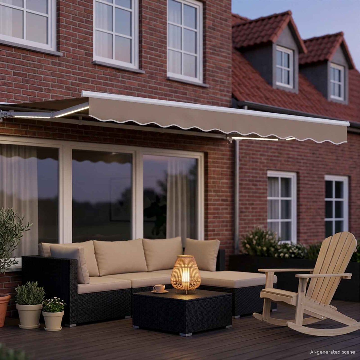 vidaXL Manual Awning Frame with LEDs Beige and White 3.5 x 2 m