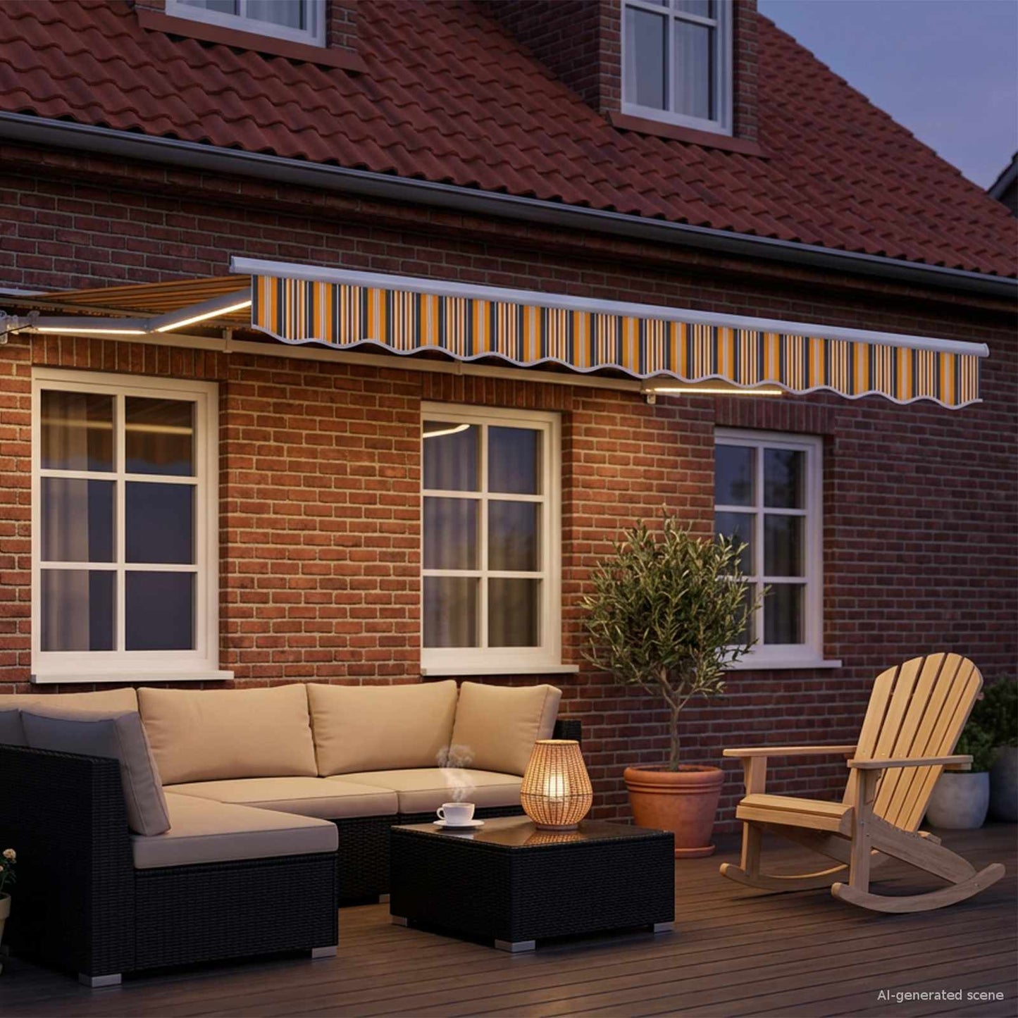 vidaXL Manual Awning Frame with LEDs Yellow, Grey and White 3 x 2.5 m