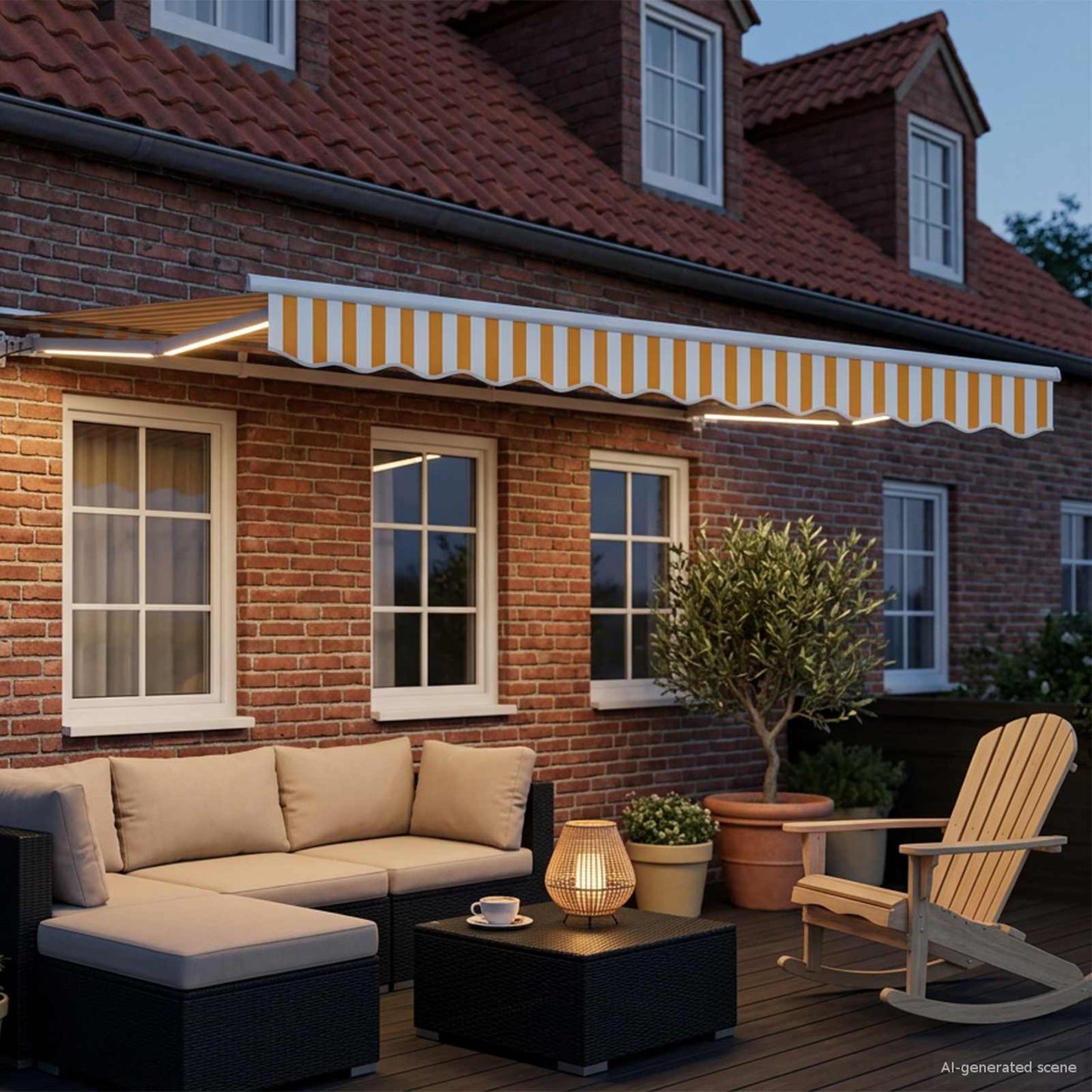 vidaXL Manual Awning Frame with LEDs Yellow and White 3.5 x 2.5 m