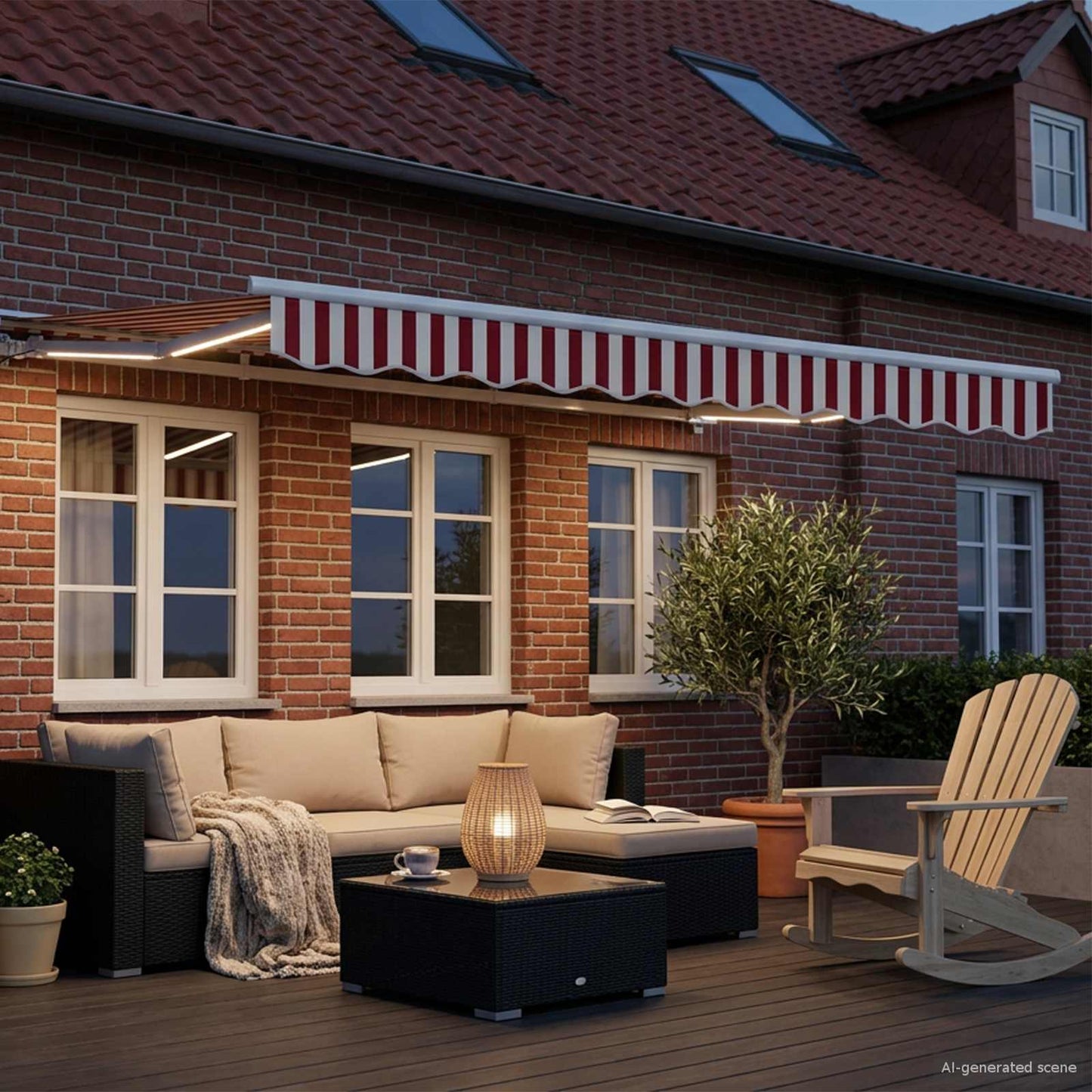 vidaXL Manual Awning Frame with LEDs Red and White 3.5 x 2.5 m