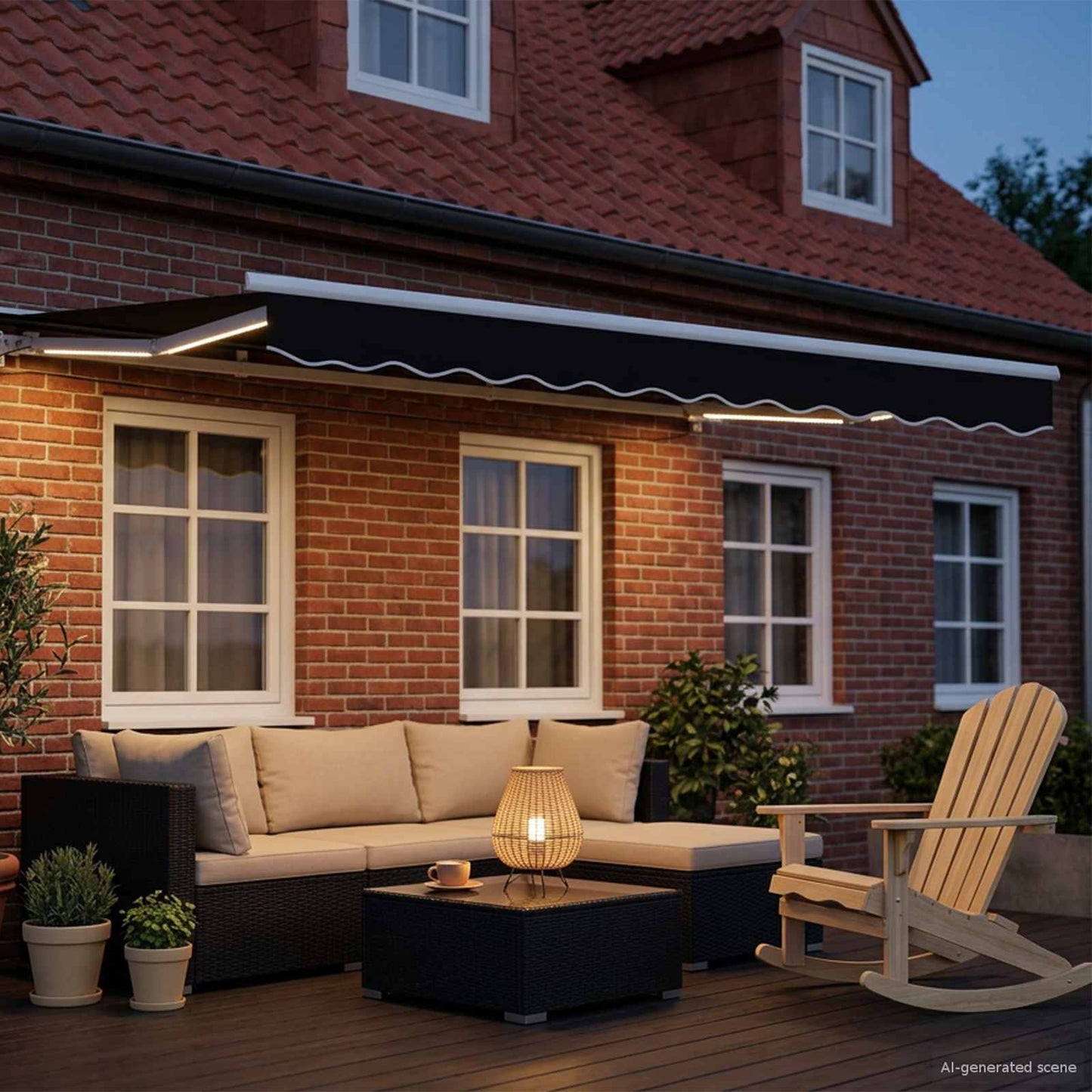 vidaXL Manual Awning Frame with LEDs Black and White 3.5 x 2.5 m