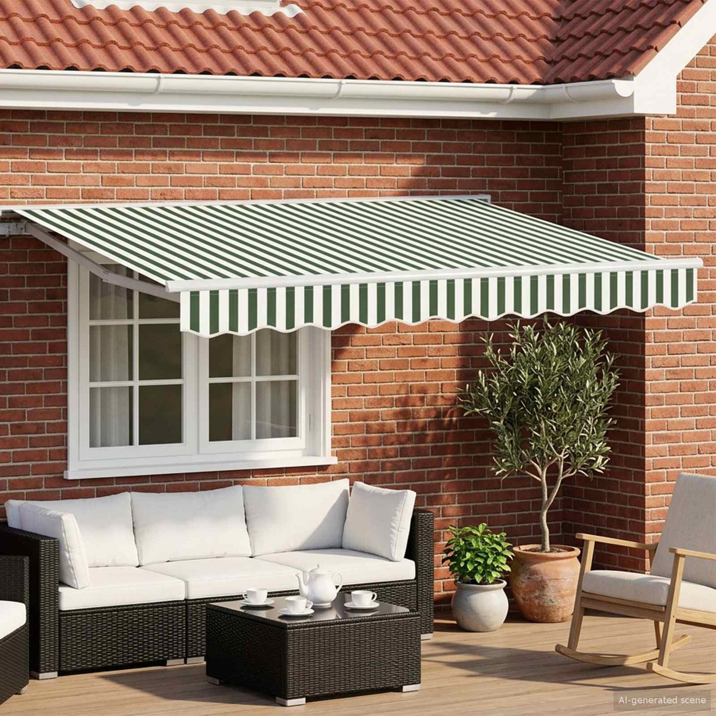 vidaXL Manual Awning Frame with LEDs Green and White 3.5 x 2.5 m