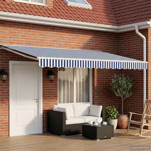 vidaXL Manual Awning Frame with LEDs Blue and White 4 x 3 m