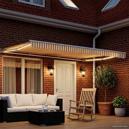 vidaXL Manual Awning Frame with LEDs Yellow and White 4 x 3 m