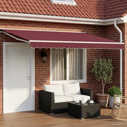 vidaXL Manual Awning Frame with LEDs Burgundy and White 4 x 3 m