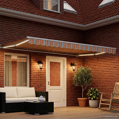 vidaXL Manual Awning Frame with LEDs Blue, Orange and White 4 x 3 m