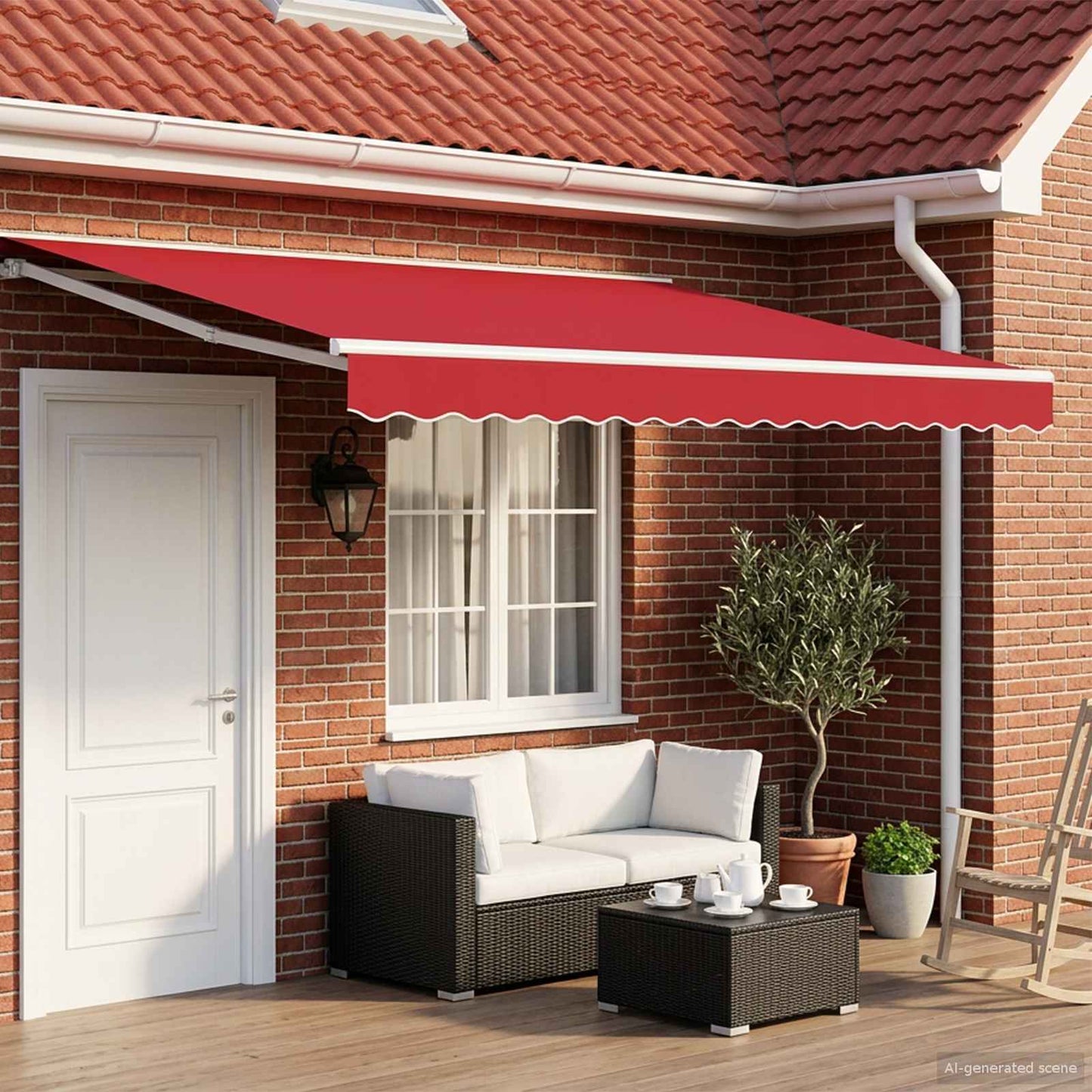vidaXL Manual Awning Frame with LEDs Red and White 4 x 3 m