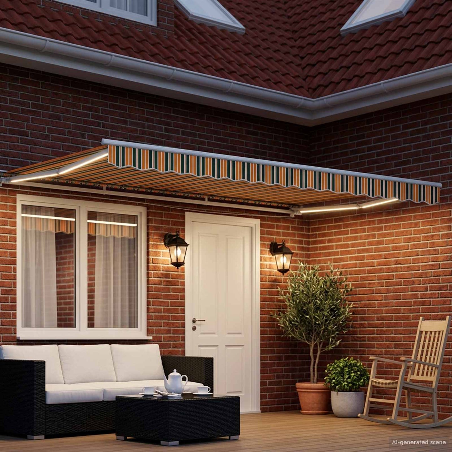 vidaXL Manual Awning Frame with LEDs Green, Yellow and White 4 x 3 m