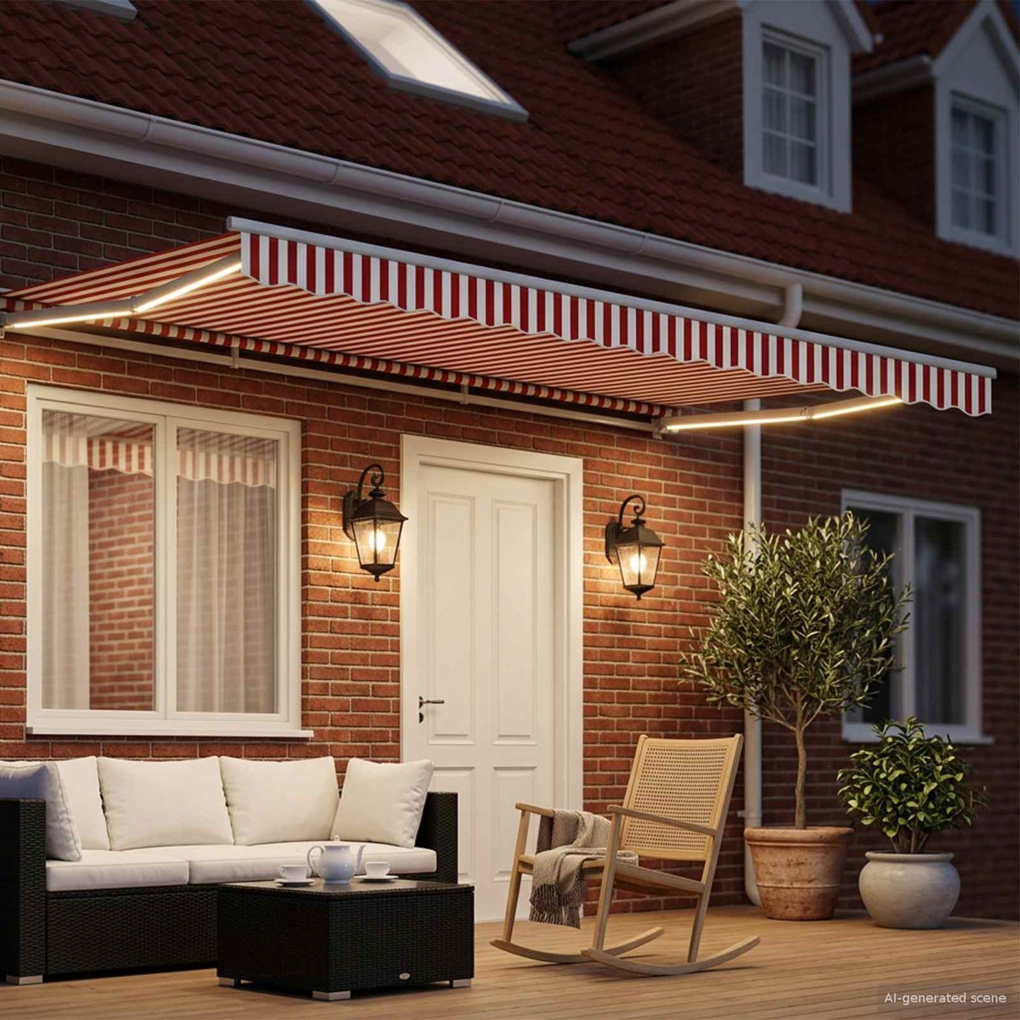 vidaXL Manual Awning Frame with LEDs Red and White 4 x 3.5 m