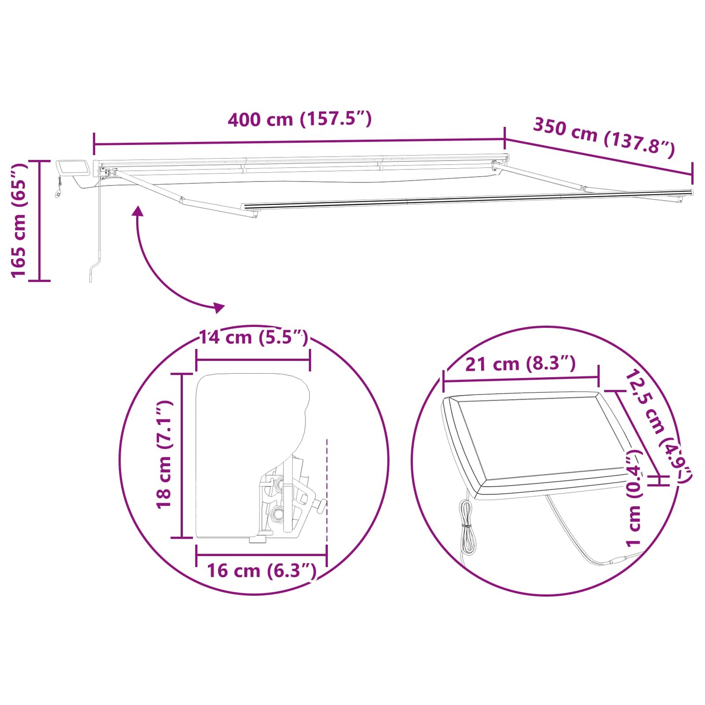 vidaXL Manual Awning Frame with LEDs Blue, Orange and White 4 x 3.5 m