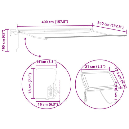 vidaXL Manual Awning Frame with LEDs Blue, Orange and White 4 x 3.5 m