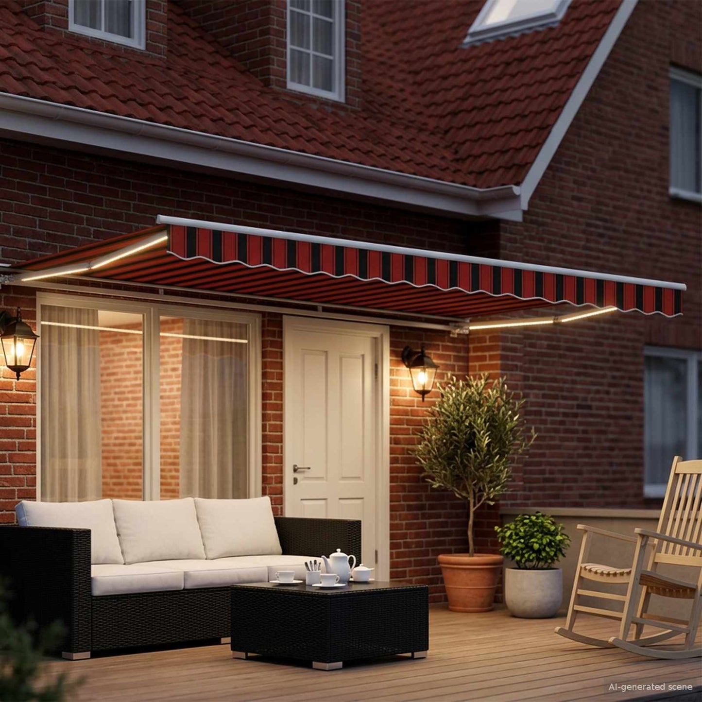 vidaXL Manual Awning Frame with LEDs Orange, Black and White 4.5 x 3 m