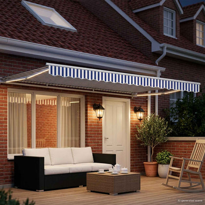 vidaXL Manual Awning Frame with LEDs Blue and White 4.5 x 3.5 m