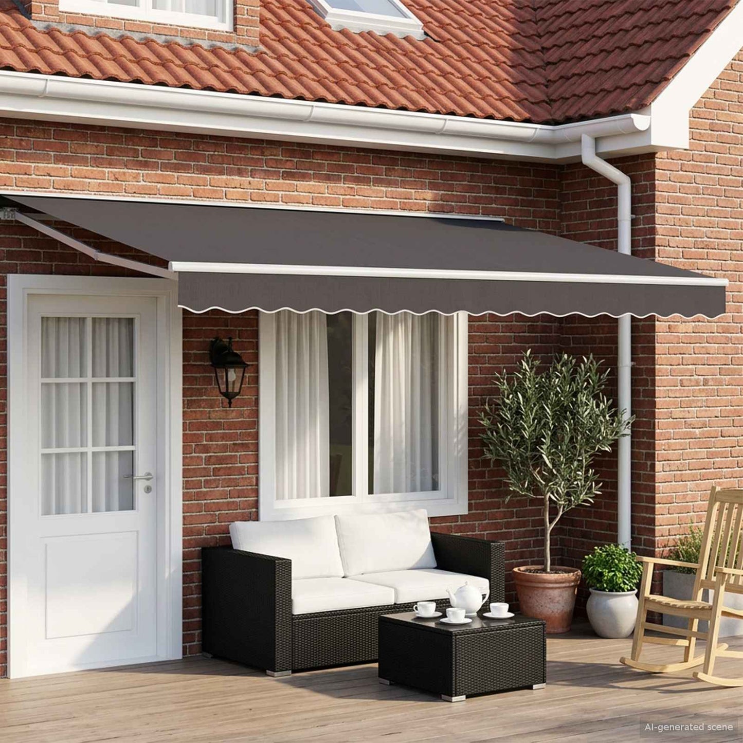 vidaXL Manual Awning Frame with LEDs White and Anthracite 4.5 x 3.5 m