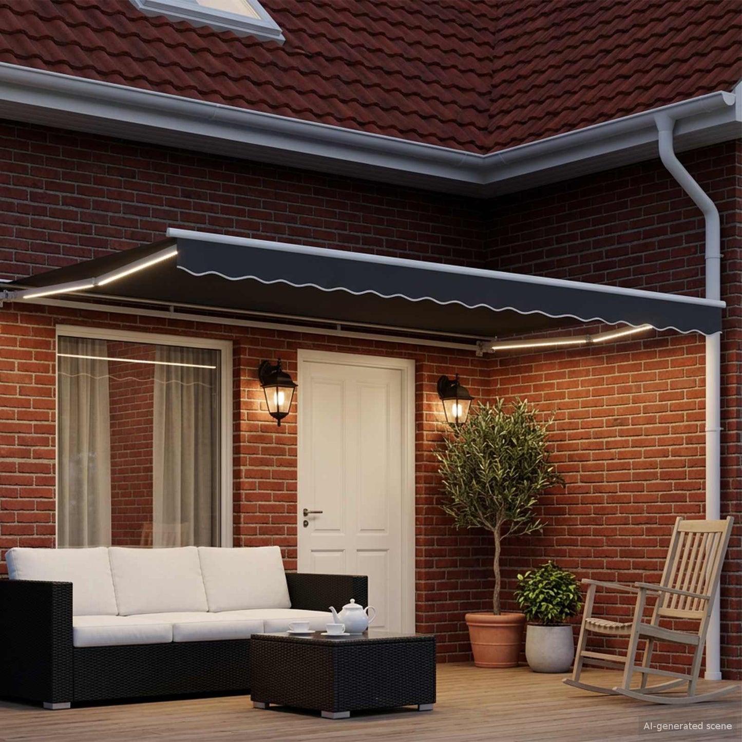 vidaXL Manual Awning Frame with LEDs White and Anthracite 4.5 x 3.5 m