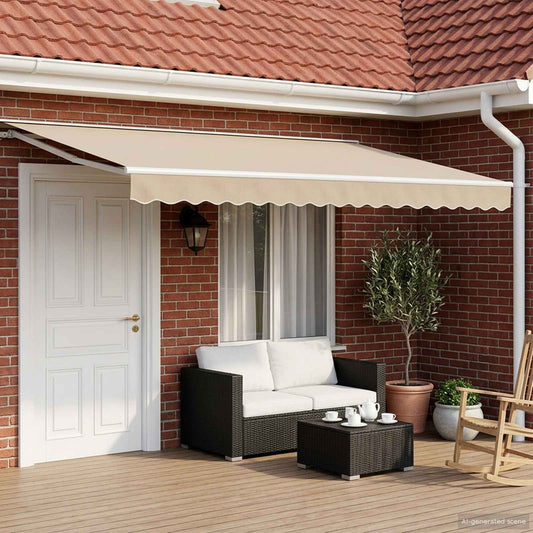 vidaXL Manual Awning Frame with LEDs Beige and White 4.5 x 3.5 m