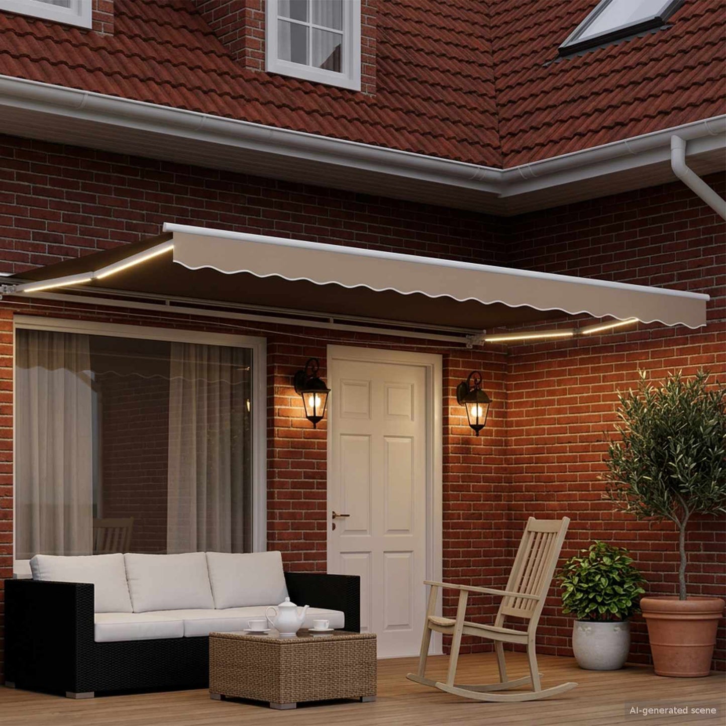 vidaXL Manual Awning Frame with LEDs Beige and White 4.5 x 3.5 m