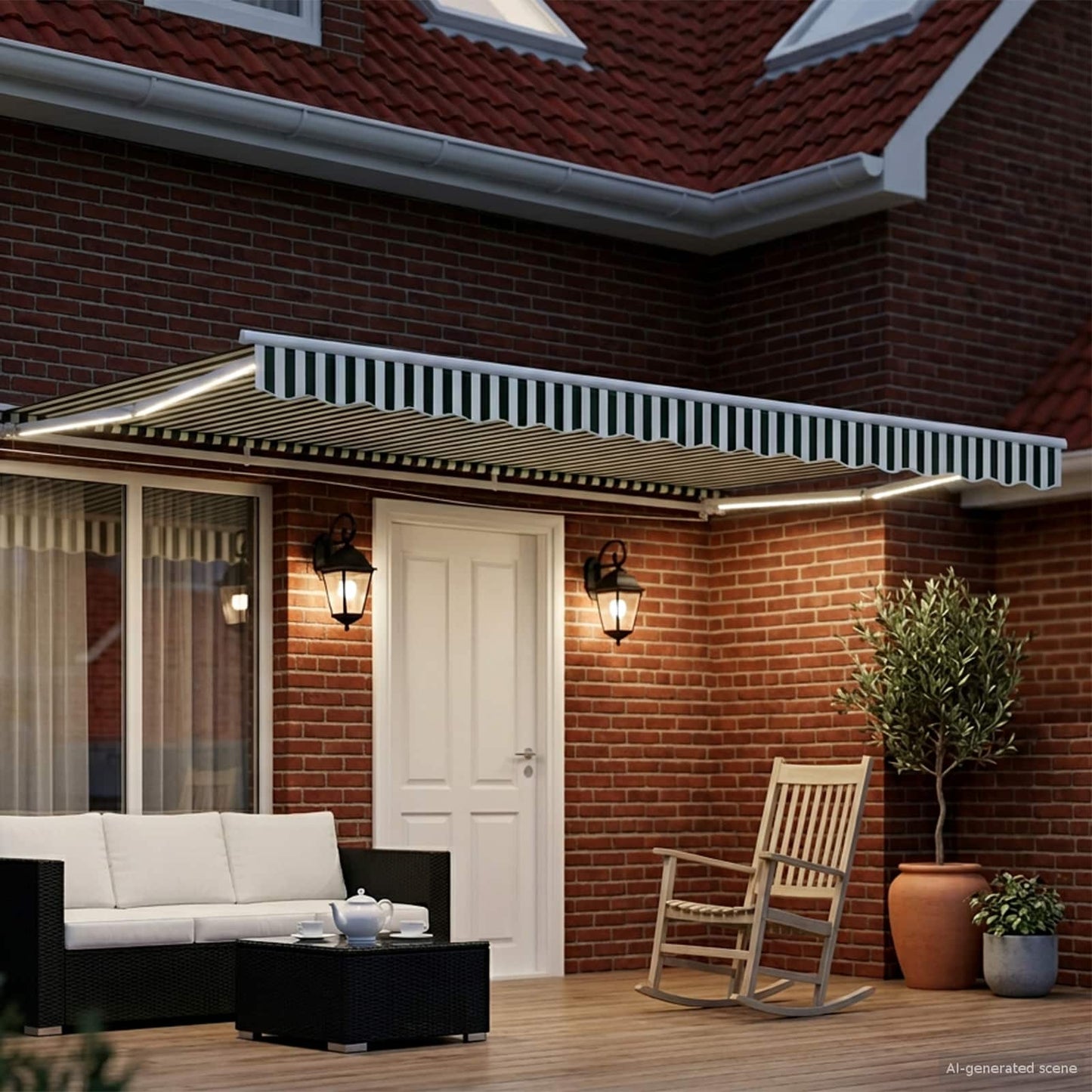 vidaXL Manual Awning Frame with LEDs Green and White 4.5 x 3.5 m