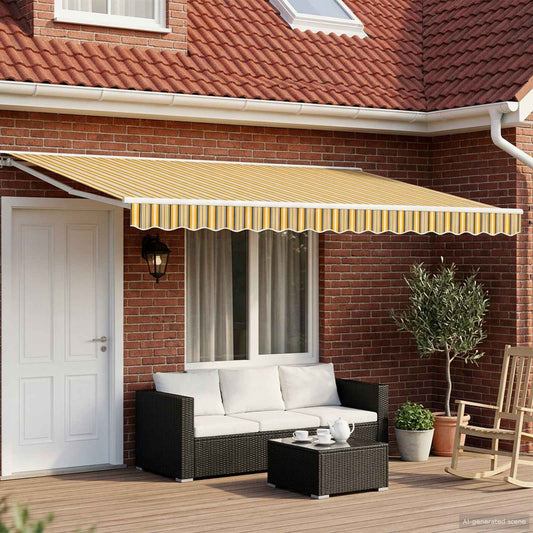 vidaXL Manual Awning Frame with LEDs Yellow, Grey and White 5 x 3 m