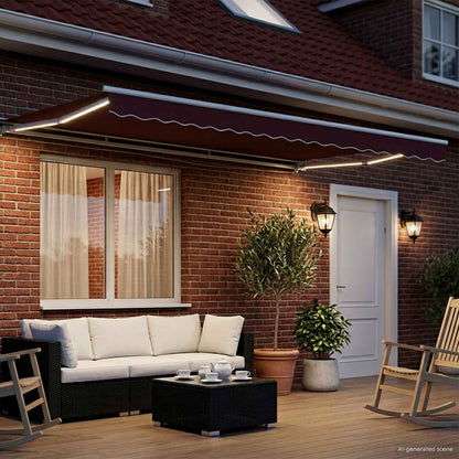 vidaXL Manual Awning Frame with LEDs Burgundy and White 5 x 3.5 m