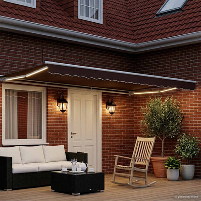 vidaXL Manual Awning Frame with LEDs Brown and White 5 x 3.5 m