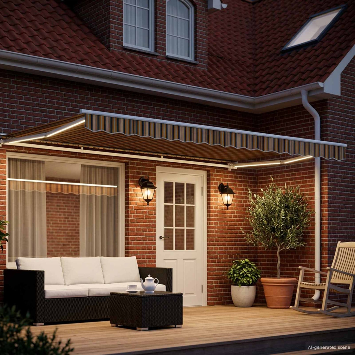 vidaXL Manual Awning Frame with LEDs Yellow, Grey and White 5 x 3.5 m