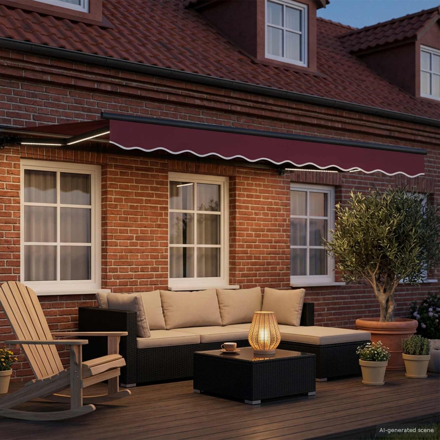 vidaXL Manual Awning Frame with LEDs Burgundy and Anthracite 3 x 2.5 m