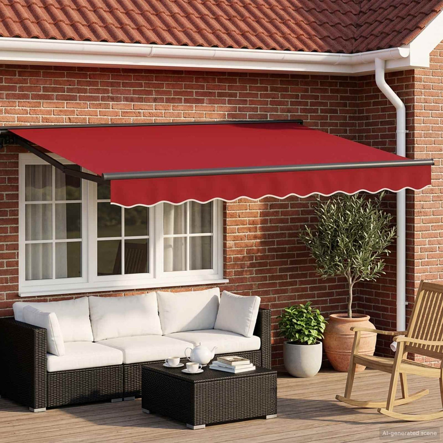 vidaXL Manual Awning Frame with LEDs Red and Anthracite 3.5 x 2.5 m