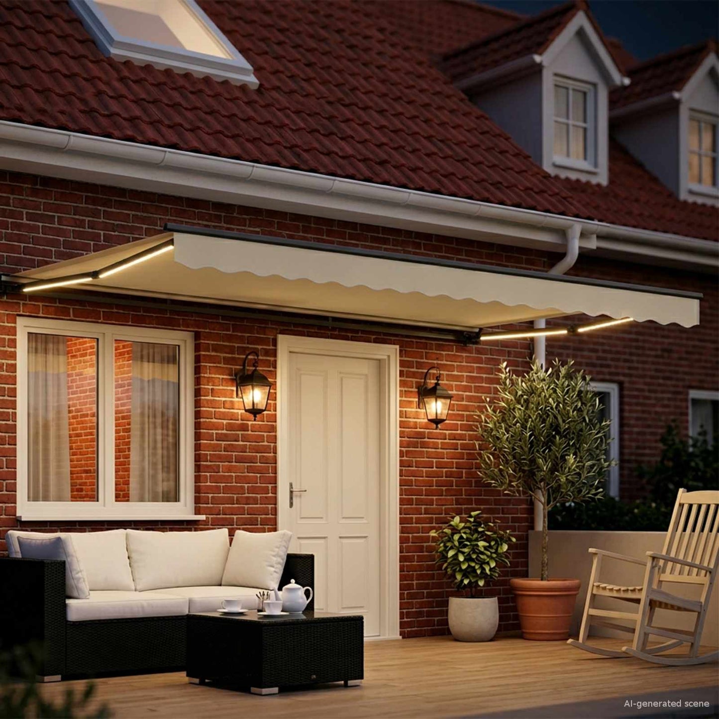 vidaXL Manual Awning Frame with LEDs Cream and Anthracite 4 x 3 m